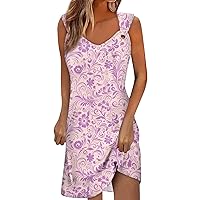 Summer Dresses for Women 2024 Fashion Pullover Sleeveless Beach Dresses Floral Printed Casual Dresses