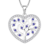 YL Tree of Life Necklace 925 Sterling Silver cut White/Green Cubic Zirconia Family Tree Pendant Necklace for Women