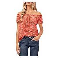 CeCe Womens Stretch Ruffled Convertible Short Sleeve Off Shoulder Blouse