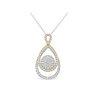 The Diamond Deal 18kt White-Yellow Gold Womens Necklace Double Pear Round Design VS Diamond Pendant 1.73 Cttw (16 in, 2 in ext.)