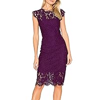 MEROKEETY Women's Sleeveless Lace Floral Elegant Cocktail Dress Crew Neck Knee Length for Party