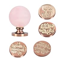 TUMBEELLUWA Crystal Wax Seal Stamp Set, 1 Sphere Stone Hilt and 4 Copper Seals for Envelope, Party Invitation, Greeting Card, Rose Quartz Handle+Tree of Life + Thank You + Birthday + Xmas