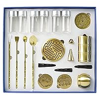 18 Pieces Brass Tools Set Includes for Burner Fragrant Seal Spoon Press Shovel Mold Bottle T Brass Making Kit DIY Backflow Tower Mold Tool for Adults