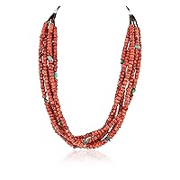 $400Tag Certified 5 Strand Silver Navajo Turquoise Coral Native Necklace 25279 Made by Loma Siiva