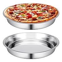 2 Pcs 16 Inch Large Deep Pizza Pans Stainless Steel Pizza Tray Round Pizza Oven Tray Rust Proof Reusable Bakeware Pizza Cooking Pan Dishwasher Safe for Baking, Serving, and Displaying Cookie Pie