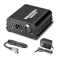 Aokeo 1-Channel 48V Phantom Power Supply with Adapter, Bonus+XLR 3 Pin Microphone Cable for Any Condenser Microphone Music Recording Equipment