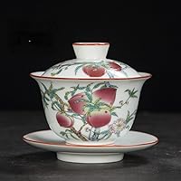 Shadow Celadon and White Porcelain Tea Set Set Cover Bowl Large Tea Bowl Household Tea Maker 1 Yingqing Covered Bowl - Longevity Peach