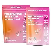 Pink Stork Postpartum Healing Bundle: Postpartum Recovery Tea + Lavender Sitz Bath for Perineal Care + Cleansing, Postpartum Essentials, Labor + Delivery Support, Gifts for New Moms, Women-Owned