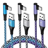 USB Type C Charging Cable Power Cord 6FT 3Pack 3.1A Right Angle Android Charger Fast Charging USB to USB C Car Charger Cable for Samsung Galaxy S24 Ultra,S23,A25,A54,A15,A14,S22,S21,S20,S10,iPhone 15