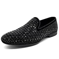 Men's Pointed Toe Rivet Dress Shoes Glitter Modern Metallic Slip On Loafers Plus Size
