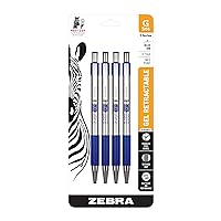 Pen G-301 Retractable Gel Pen, Premium Stainless Steel Barrel, Medium Point, 0.7mm, Blue Ink, 4-Pack, (41324)