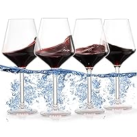 Floating Wine Glasses for Pool (18 Oz | Set of 4) That Float | Shatterproof Poolside Wine Glasses | Beach Cups Glass | Outdoor Tritan Plastic Wine Glasses with Stem, Plastic Glassware, Hand Wash