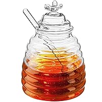 Honey Jar with Dipper and Lid, Honey Bee Pot, 17oz Glass Beehive Honey Pot for Home Kitchen