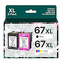 67XL Ink Cartridge Replacement for HP 67XL High-Yield Black Color Combo Pack Remanufactured for Envy 6000 6055 Deskjet 2742e Envy 6458 2Pack