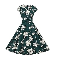 Women's Vintage 1950's Floral Print Retro Cap Sleeve Swing Prom Party Cocktail Dress Hepburn Style A-Line Tea Dresses