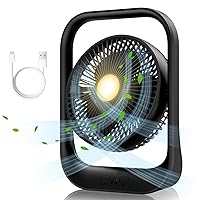 Rechargeable Desk Fan, Portable Fan, 3 Levels Speed Control, With Led Night Lighting, Suitable for Bedroom, Living Room, Study Room black U.S. regulations