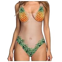 Bathing Suit for Women, Ladies Sexy High Neck Swimsuit Funny 3D Fake Breast Hairy Underwire Suits, S XXL