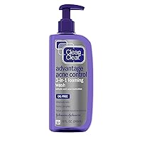 Clean & Clear Advantage Acne Control 3-in-1 Foaming Face Wash with Maximum Strength Salicylic Acid Acne Medicine, Oil-Free & Non-Comedogenic for Acne-Prone Skin Care, 8 fl. oz