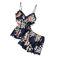 Women's Pajama Set Soft Comfy Lightweight Sexy Cami Tops with Shorts Floral Printing Nightwear Underwear Babydoll Sets