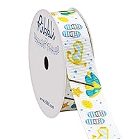 Ribbli Grosgrain Summer Beach & Flip-Flop Craft Ribbon,7/8-Inch,10-Yard Spool,White/Yellow/Blue,Use for Hair Bows,Wreath,Birthday,Gift Wrapping,Summer Decoration,All Crafting and Sewing
