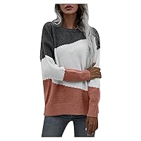 Women's Long Sweaters Fall/Winter Knit Fashion Loose Round Neck Striped Sweater Pullover Sweaters