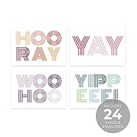 Canopy Street Yay Yippee Woohoo Congratulatory Note Cards / 24 All Occasion Blank Celebration Greeting Cards / 4 Festive Designs / 3 1/2