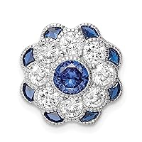 925 Sterling Silver Rh Plated Cubic Zirconia and Simulated Blue Spinel Flower Chain Slide Measures 15x15mm Wide 6.2mm Thick Jewelry for Women