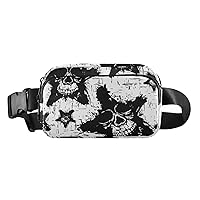Black White Skulls Stars Belt Bag for Women Men Water Proof Fashion Waist Packs with Adjustable Shoulder Tear Resistant Fashion Waist Packs for Cycling