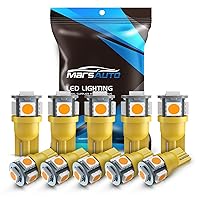 Marsauto 194 LED Bulb Amber Yellow 168 T10 2825 5SMD No Polarity Replacement Bulbs for Car Dome Map Door Courtesy License Plate Dashboard Lights (Pack of 10)