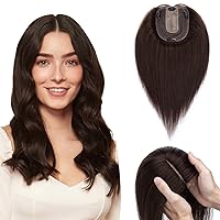 Hair Topper for Women 100% Human Hair Hair Topper with No Bangs Hair Pieces for Women with Thinning Hair 12 Inch #02 Dark Brown