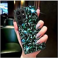 Cavdycidy for Samsung Galaxy S24 Ultra Case for Women Girl，Shiny Luxury Bling Phone Case with 3D Glitter Sparkle Crystal Rhinestone Diamond Gems，Gloss Acrylic Back and Soft TPU Bumper Cover（Green）
