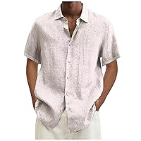 Button Down Shirt for Men Solid Color Short Sleeve Loose Fit Casual Tshirts Shirt Summer Lightweight Beach Shirt