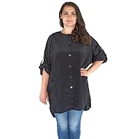 X-Large Hair Stylist Smock - Stylist Tunic with Roll Sleeves - Plus Size Smock - Salon Smock with Pockets - Stylist Jacket for Women - Plus Size Hairdresser Smock - Black Esthetician Jacket (X-Large)