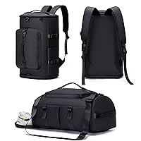 Gym Bag for Men and Women with Shoes Compartment - 3 in 1 Sports Duffle Bag Travel Backpack Weekender Overnight Bag with Wet Pocket, Unisex, Black - MIYCOO