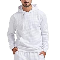 Men Crewneck Sweatshirt Long Sleeve Waffle Fashion Pullover Tops Hipster Waffle Knit Hooded Sweatshirts with Pocket