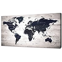 World Map Wall Decor Canvas Print Poster Vintage Photos Painting Nautical Office Decor - 1 Panels Large Modern Framed Wall Art Map of The World Canvas Wall Art for Living Room Home Decor 60x30 inch