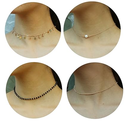 Lateefah Gold Star Pearl Choker Necklace -4 Pieces Set Dainty Pendant Handmade Necklace for Women Girls