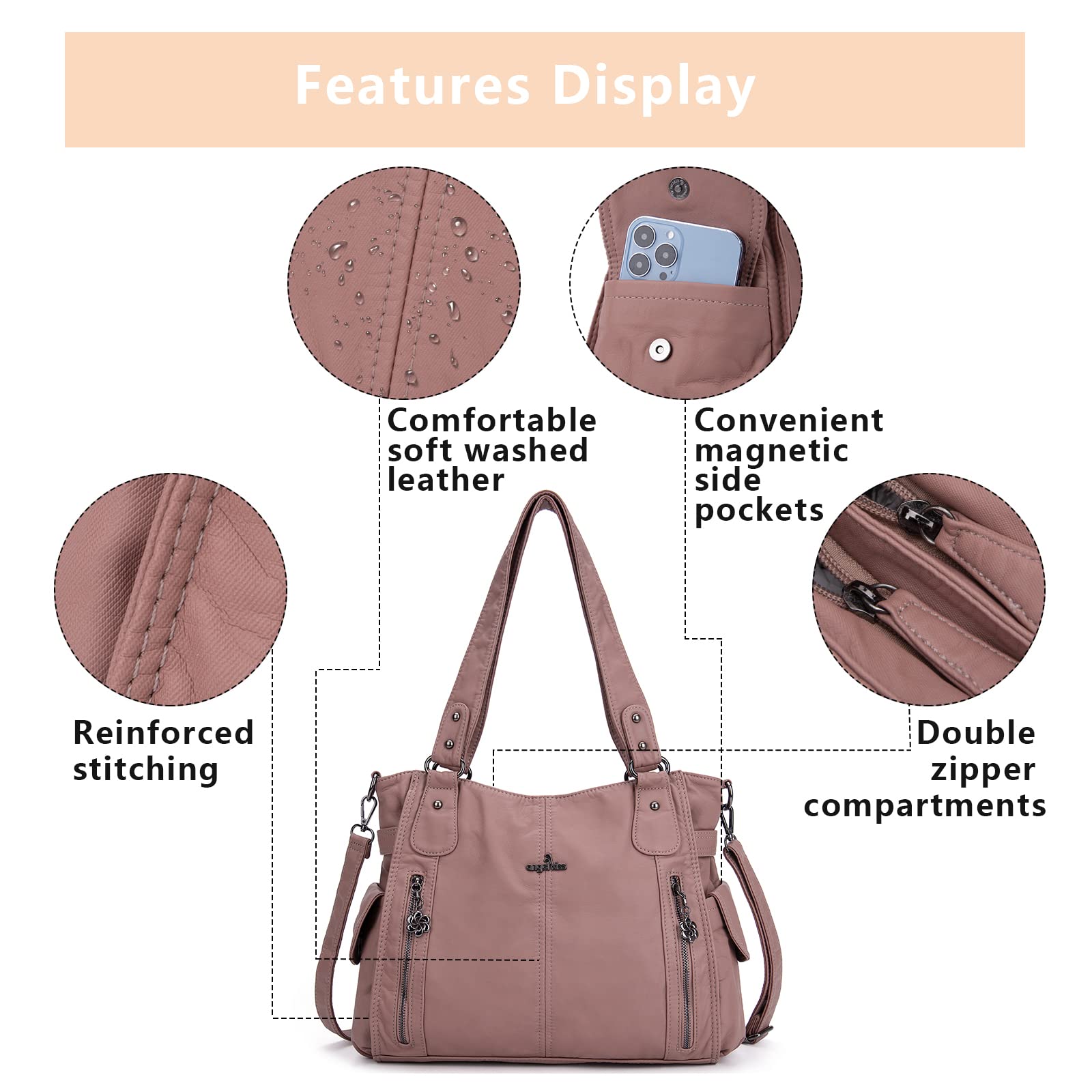 Handbags for Womens Top-Handle Hobo Purse Roomy Casual Shoulder Bags PU Tote Satchel Purse for Womens