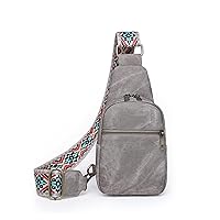 Small Sling Bag for Women Waterproof Leather Crossbody Shoulder Bag Trendy Travel Purse Fanny Packs Chest Bag Backpack with Guitar Strap Gifts for Women(Grey)