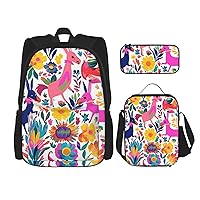 Mexican Otomi Animals 3 Pcs Print Backpack Sets Casual Daypack with Lunch Box Pencil Case for Women Men