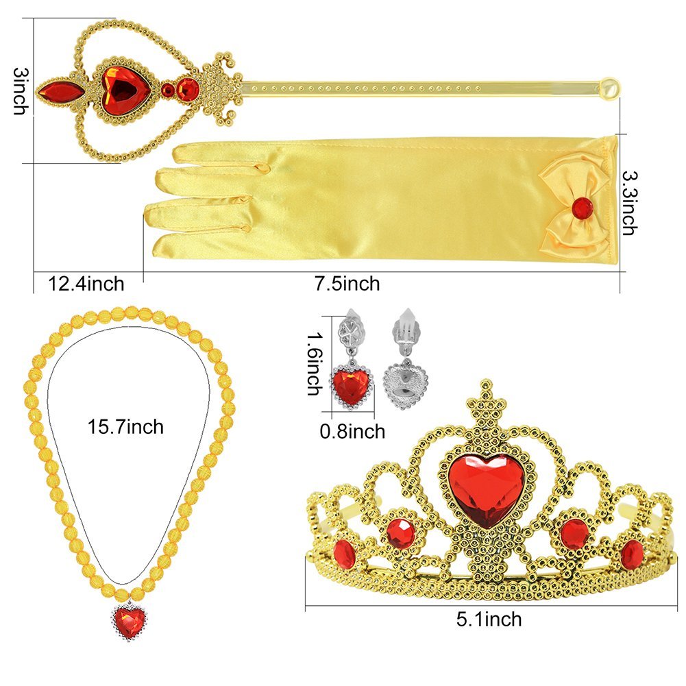 Tacobear Princess Dress up Accessories 5 Pieces Gift Belle Set for Girls Crown Scepter Necklace Earrings Gloves Yellow