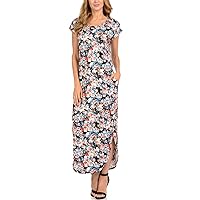 Women's Casual Long Dress with Two Side Pockets Round Neck Beach Maxi Dresses