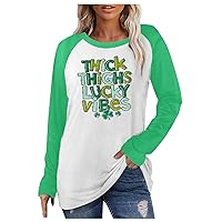 St. Patrick’s Day T-Shirt Green Shirt Mock Neck Long Sleeve Shirt Trendy Crewneck Sweatshirts for Women