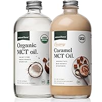 Natural Force Creamy Caramel MCT Oil + Organic Full Spectrum MCT Oil – Gluten-Free, Non GMO, 100% Pure Coconut MCTs from Organic Coconuts – Keto, Paleo, and Vegan – 2x 16 Ounce Glass Bottles