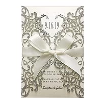 25pcs Luxury Glitter Silver Wedding Invitations, Grey Invitation Cards for Wedding/Bridal Shower/Birthday Party 127 x185mm (Silver)