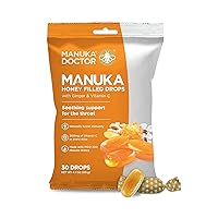 Manuka Doctor Cough Drops, Manuka Middles, 30 Count Honey Filled Lozenges with Vitamin C and Ginger to Help Support The Immune System, Soothing for Dry, Sore Throat, 4.7 oz