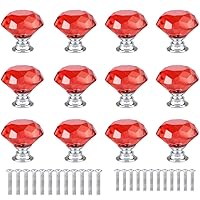12 Pcs 30mm Diamond Shape Crystal Glass Cabinet Knobs with Screws Drawer Knob Pull Handle Used for Kitchen, Dresser, Door, Cupboard (Red)