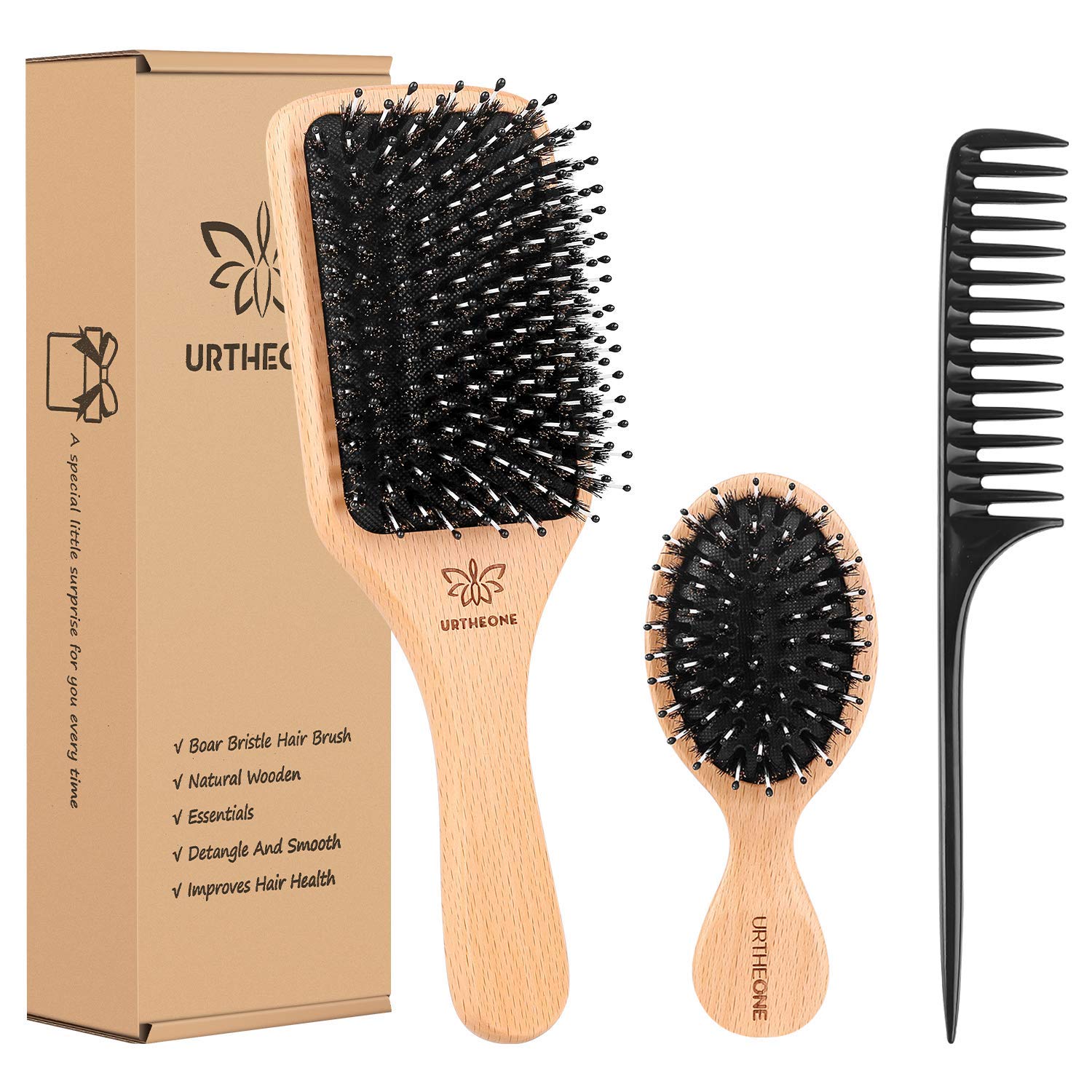 Mua Boar Bristle Hair Brush and Comb Set for Women Men Kids, Best Natural  Wooden Paddle Hairbrush and Small Travel Styling Brush for Wet or Dry Hair  Detangling Smoothing Massaging trên Amazon