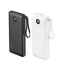VRURC Portable Charger with Built in Cables, 20000mAh and 10000mAh (White+ Black)
