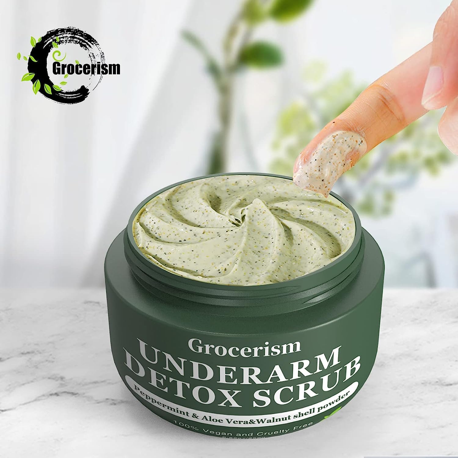 Armpit Detox and Body Scrub 8.8oz || with Peppermint and Aloe Vera for Odors Removing, Exfoliating, Moisturizing, Smoothen and Tighten, Also Underarm Detox for Legs, Knee, Feet, Arms and Hands